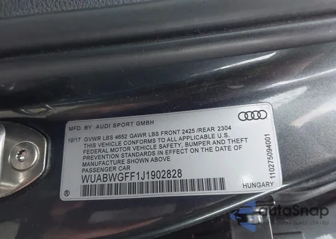 2018 Audi Rs 3 из США, поврежденный, VIN WUABWGFF1J1902828